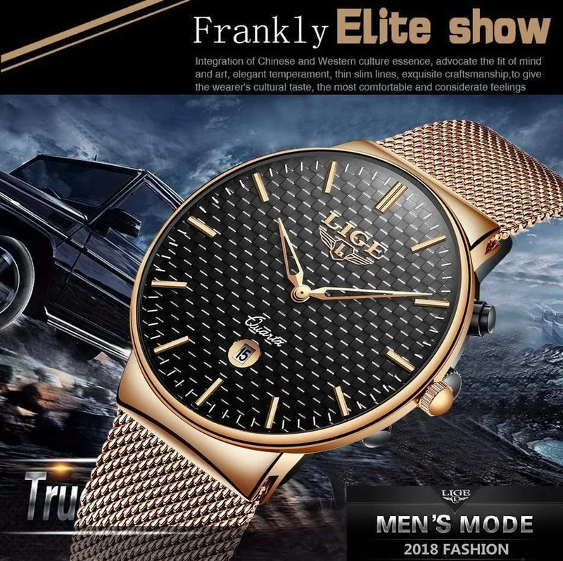 Herren Uhren Top Luxus marke Alle stahl Schlank quarz schwarz Uhr Männer Militär sport wasserdichte uhr Relogio masculino