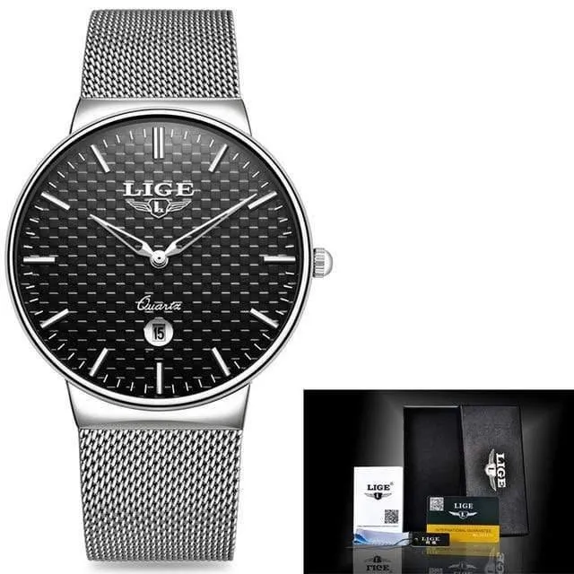 Herren Uhren Top Luxus marke Alle stahl Schlank quarz schwarz Uhr Männer Militär sport wasserdichte uhr Relogio masculino