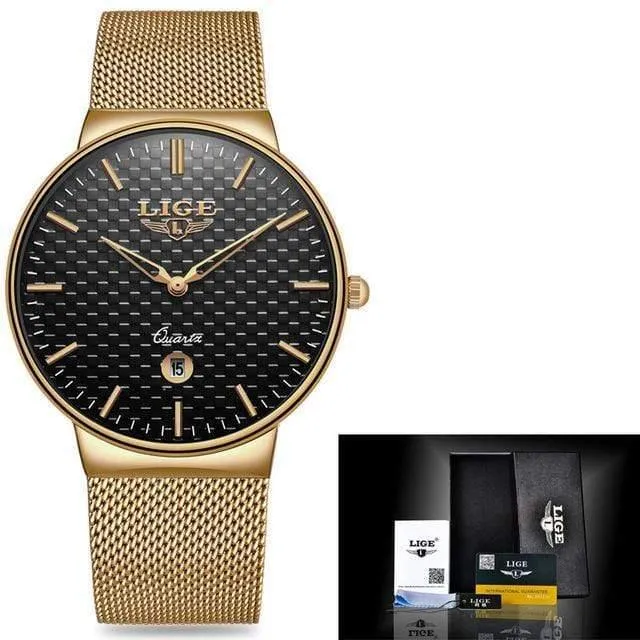 Herren Uhren Top Luxus marke Alle stahl Schlank quarz schwarz Uhr Männer Militär sport wasserdichte uhr Relogio masculino