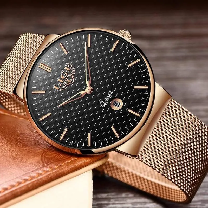 Herren Uhren Top Luxus marke Alle stahl Schlank quarz schwarz Uhr Männer Militär sport wasserdichte uhr Relogio masculino