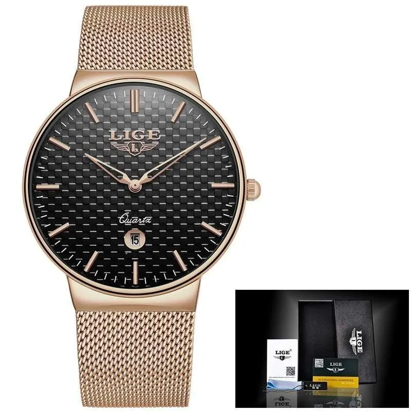 Herren Uhren Top Luxus marke Alle stahl Schlank quarz schwarz Uhr Männer Militär sport wasserdichte uhr Relogio masculino