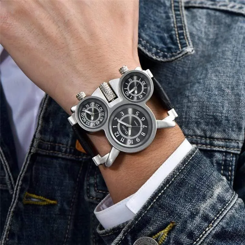 Herrenuhren Casual Quarzuhr Männer Drei Zifferblatt Outdoor Sport Leder Uhr relogio masculino