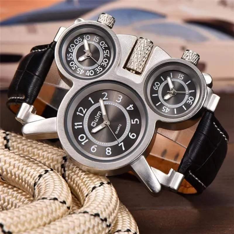 Herrenuhren Casual Quarzuhr Männer Drei Zifferblatt Outdoor Sport Leder Uhr relogio masculino