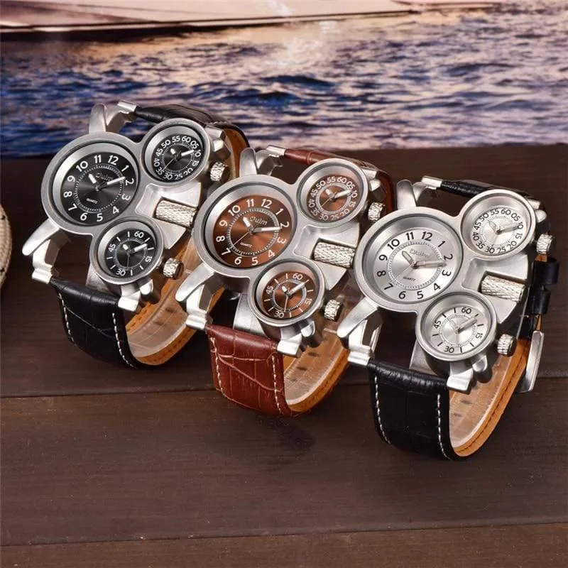 Herrenuhren Casual Quarzuhr Männer Drei Zifferblatt Outdoor Sport Leder Uhr relogio masculino