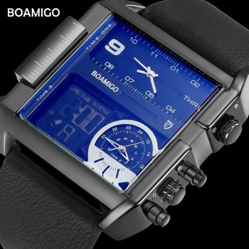 Männer sport uhren 3 zeit zone große mann mode uhr leder quarz armbanduhren relogio masculino montre homme