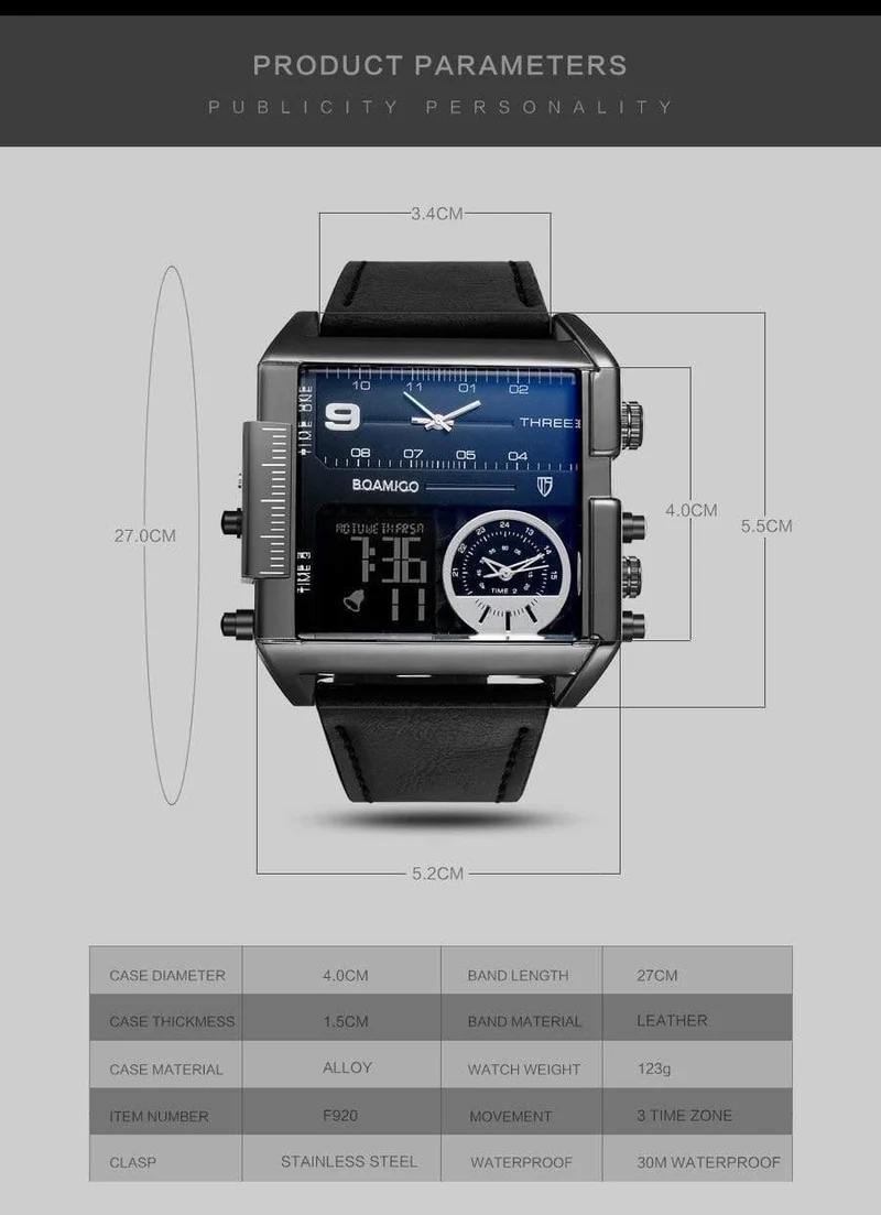 Männer sport uhren 3 zeit zone große mann mode uhr leder quarz armbanduhren relogio masculino montre homme