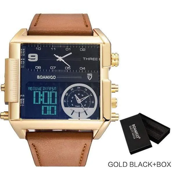 Männer sport uhren 3 zeit zone große mann mode uhr leder quarz armbanduhren relogio masculino montre homme