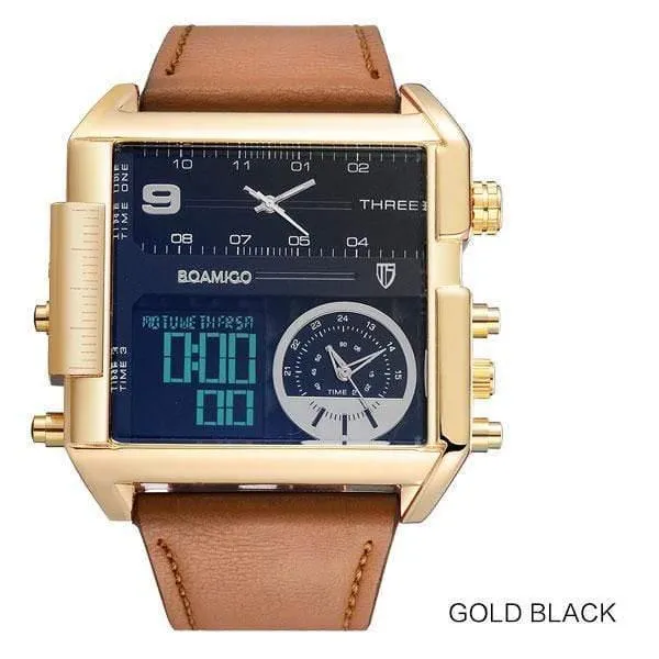 Männer sport uhren 3 zeit zone große mann mode uhr leder quarz armbanduhren relogio masculino montre homme