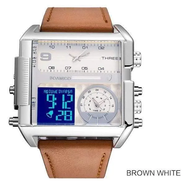 Männer sport uhren 3 zeit zone große mann mode uhr leder quarz armbanduhren relogio masculino montre homme