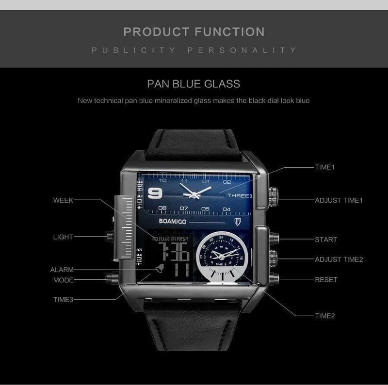 Männer sport uhren 3 zeit zone große mann mode uhr leder quarz armbanduhren relogio masculino montre homme