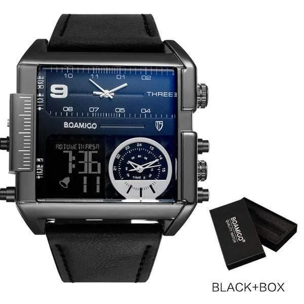 Männer sport uhren 3 zeit zone große mann mode uhr leder quarz armbanduhren relogio masculino montre homme