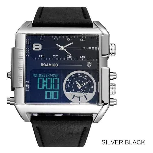 Männer sport uhren 3 zeit zone große mann mode uhr leder quarz armbanduhren relogio masculino montre homme