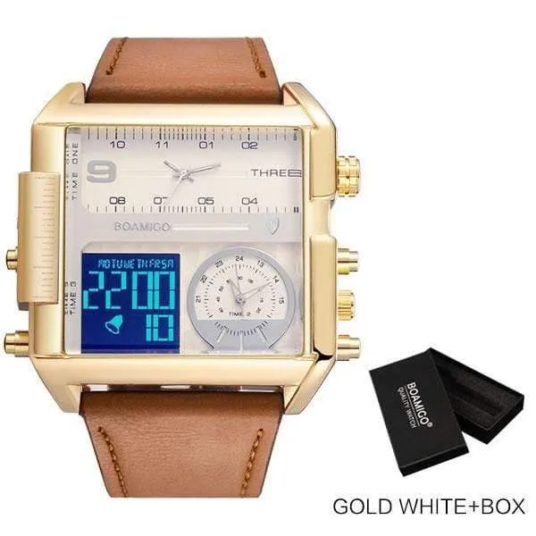 Männer sport uhren 3 zeit zone große mann mode uhr leder quarz armbanduhren relogio masculino montre homme