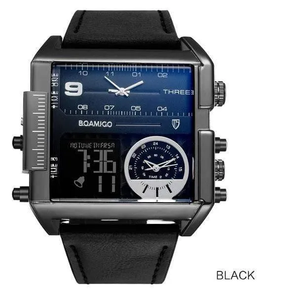 Männer sport uhren 3 zeit zone große mann mode uhr leder quarz armbanduhren relogio masculino montre homme