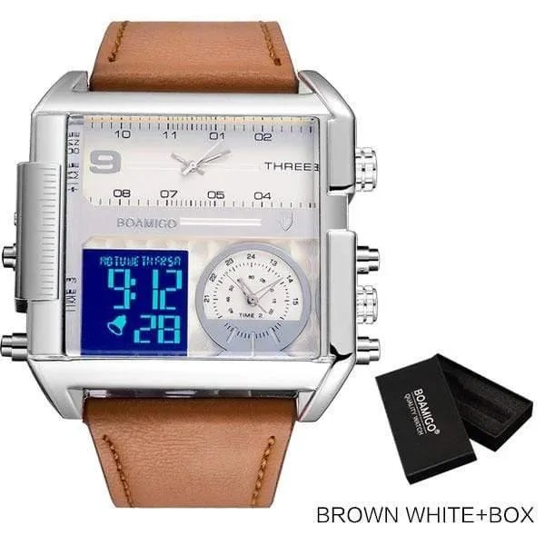 Männer sport uhren 3 zeit zone große mann mode uhr leder quarz armbanduhren relogio masculino montre homme