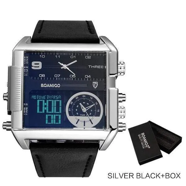 Männer sport uhren 3 zeit zone große mann mode uhr leder quarz armbanduhren relogio masculino montre homme