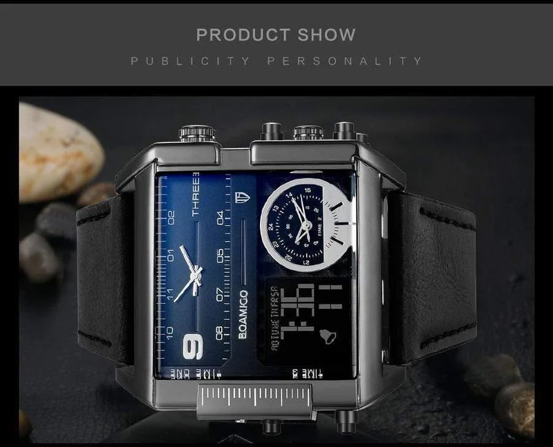 Männer sport uhren 3 zeit zone große mann mode uhr leder quarz armbanduhren relogio masculino montre homme