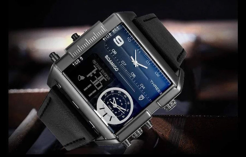 Männer sport uhren 3 zeit zone große mann mode uhr leder quarz armbanduhren relogio masculino montre homme