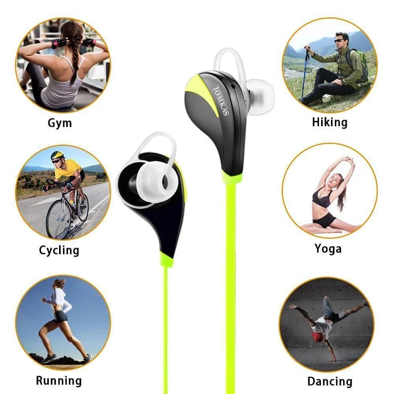 TOMKAS Bluetooth 4.0 Sport-Kopfhörer, kabelloses Headset mit Stereo-Mikrofon, Musik, Freisprecheinrichtung, In-Ear-Bluetooth-Kopfhörer für iPhone 6 7 Telefon