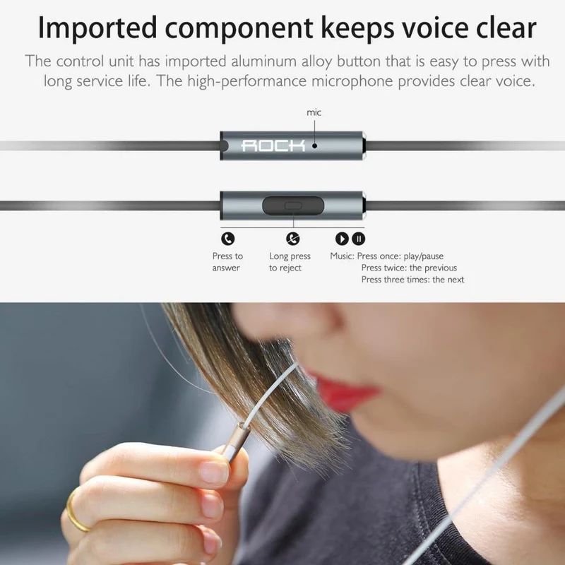 ROCK Original Zircon Stereo-Kopfhörer 3.5 mm In-Ear-Kopfhörer mit Mikrofon für iPhone 6 Samsung/Xiaomi Huawei iPad