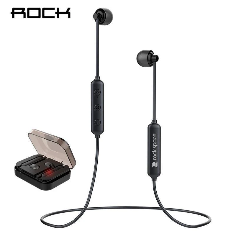 ROCK Bluetooth-Kopfhörer-Headset mit magnetischer Anziehung, wasserdicht, mit Ladebox, Mikrofon, reichhaltiges Bass-Headset