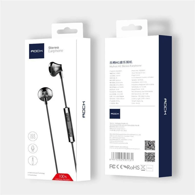 Rock In-Ear-Kopfhörer mit Mikrofon für Xiaomi Huawei 3.5 mm Metall-Kopfhörer Super Bass Headset mit Mikrofon-Ohrhörern