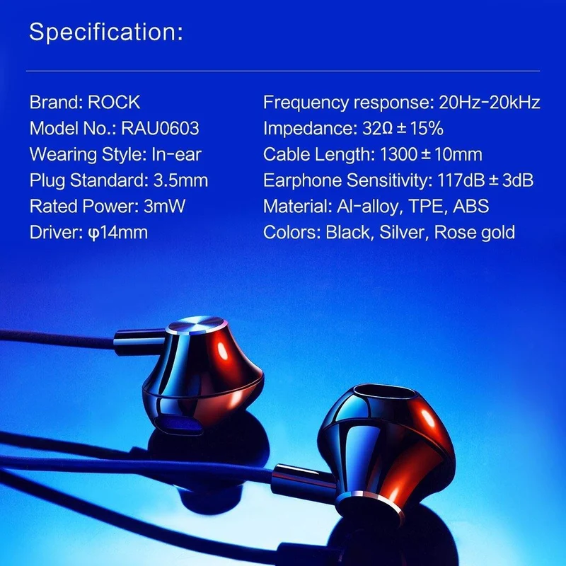 Rock In-Ear-Kopfhörer mit Mikrofon für Xiaomi Huawei 3.5 mm Metall-Kopfhörer Super Bass Headset mit Mikrofon-Ohrhörern