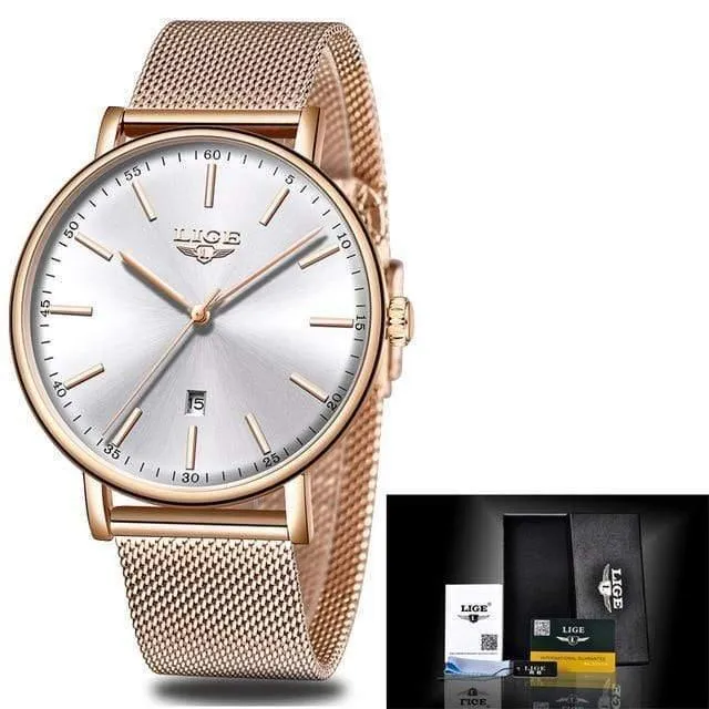 Damenuhren Top-Marke Luxus Wasserdichte Uhr Mode Damen Edelstahl Ultradünne Casual Armbanduhr Quarzuhr