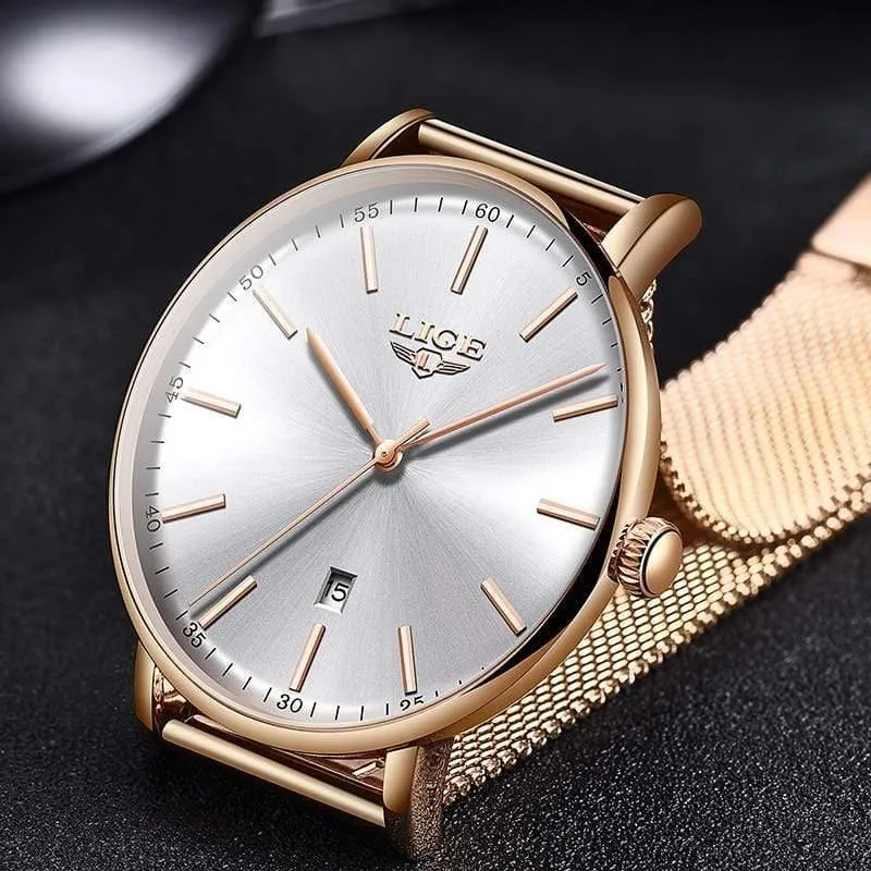 Damenuhren Top-Marke Luxus Wasserdichte Uhr Mode Damen Edelstahl Ultradünne Casual Armbanduhr Quarzuhr
