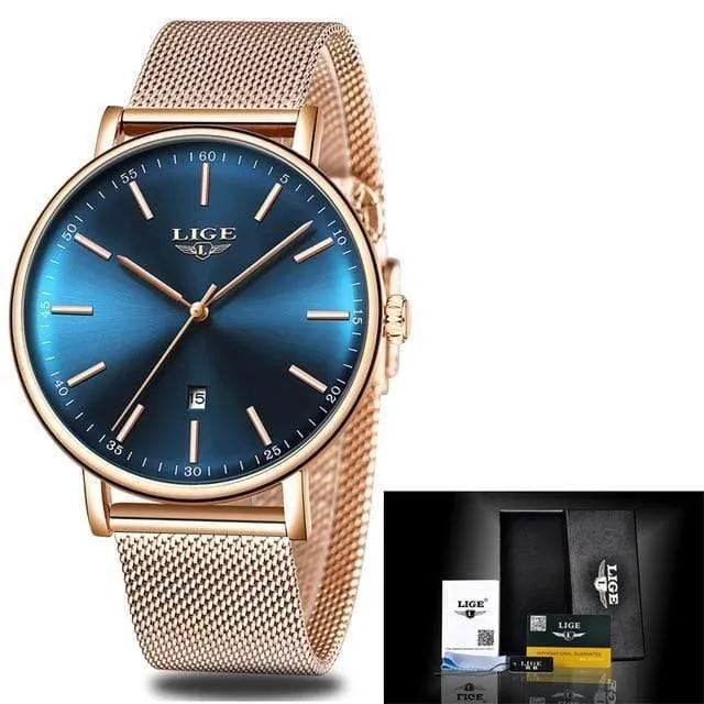 Damenuhren Top-Marke Luxus Wasserdichte Uhr Mode Damen Edelstahl Ultradünne Casual Armbanduhr Quarzuhr