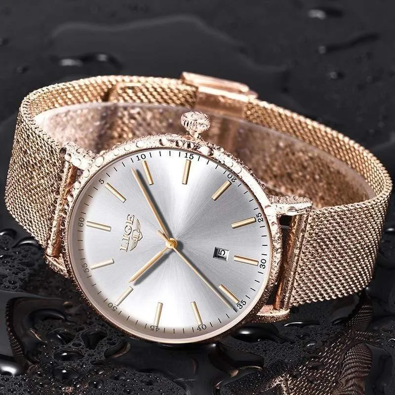 Damenuhren Top-Marke Luxus Wasserdichte Uhr Mode Damen Edelstahl Ultradünne Casual Armbanduhr Quarzuhr