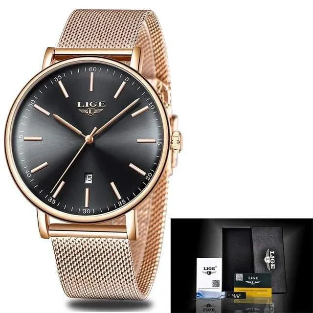 Damenuhren Top-Marke Luxus Wasserdichte Uhr Mode Damen Edelstahl Ultradünne Casual Armbanduhr Quarzuhr