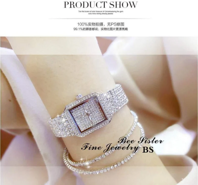 Damenuhr Strass Uhren Lady Diamant Stein Kleid Uhr Edelstahl Armband Armbanduhr Damen Kristall Uhr