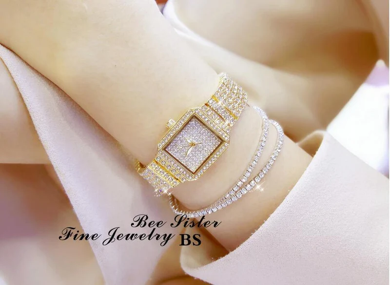 Damenuhr Strass Uhren Lady Diamant Stein Kleid Uhr Edelstahl Armband Armbanduhr Damen Kristall Uhr