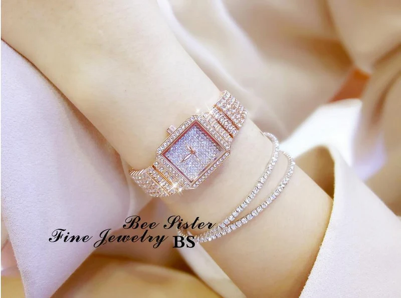 Damenuhr Strass Uhren Lady Diamant Stein Kleid Uhr Edelstahl Armband Armbanduhr Damen Kristall Uhr