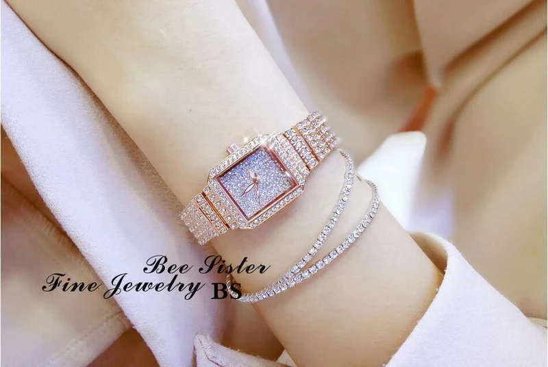 Damenuhr Strass Uhren Lady Diamant Stein Kleid Uhr Edelstahl Armband Armbanduhr Damen Kristall Uhr