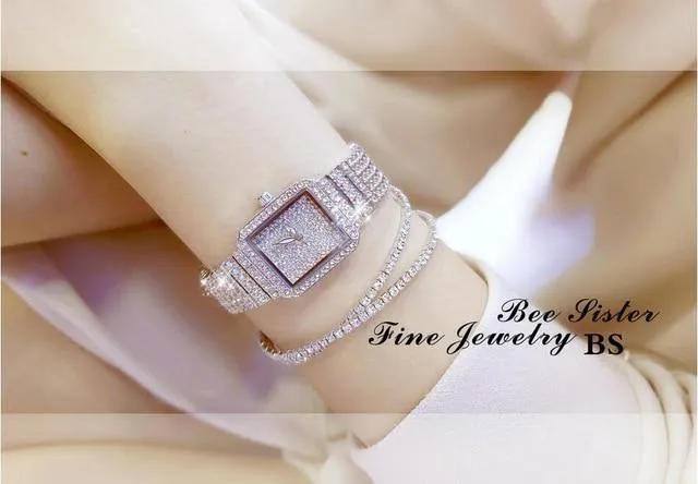 Damenuhr Strass Uhren Lady Diamant Stein Kleid Uhr Edelstahl Armband Armbanduhr Damen Kristall Uhr