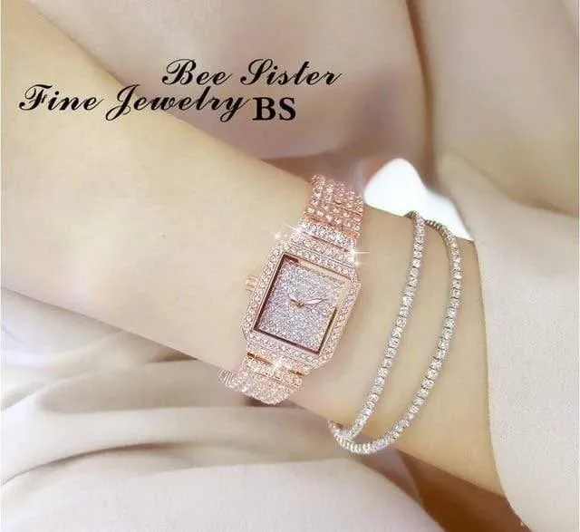 Damenuhr Strass Uhren Lady Diamant Stein Kleid Uhr Edelstahl Armband Armbanduhr Damen Kristall Uhr