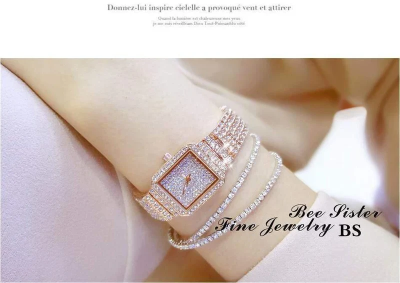 Damenuhr Strass Uhren Lady Diamant Stein Kleid Uhr Edelstahl Armband Armbanduhr Damen Kristall Uhr