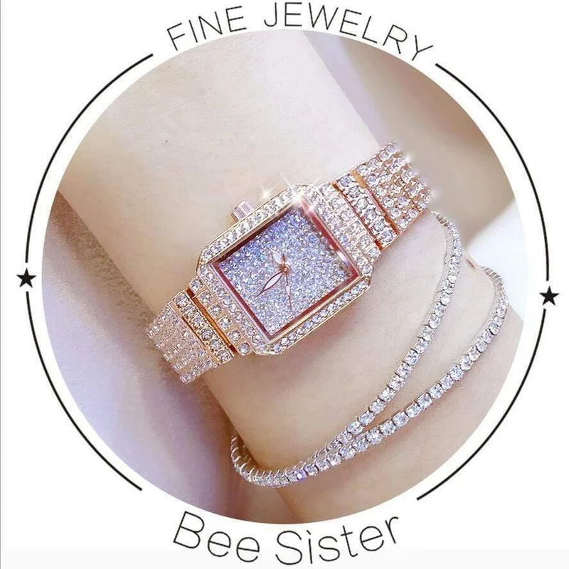 Damenuhr Strass Uhren Lady Diamant Stein Kleid Uhr Edelstahl Armband Armbanduhr Damen Kristall Uhr