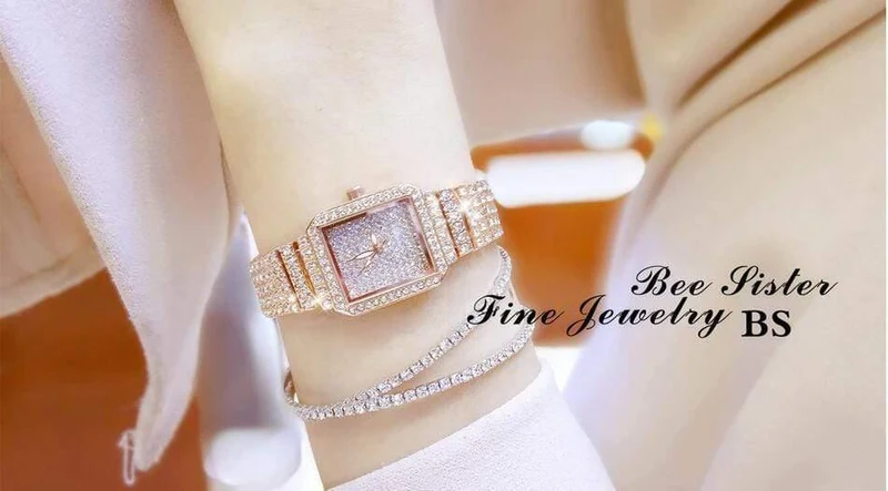 Damenuhr Strass Uhren Lady Diamant Stein Kleid Uhr Edelstahl Armband Armbanduhr Damen Kristall Uhr
