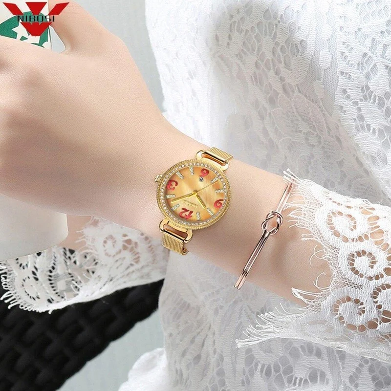 Frauen Uhr Damen Mode Gold Legierung Armband Quarz Uhren Casual Dame Wasserdichte Armbanduhr Relogio feminino