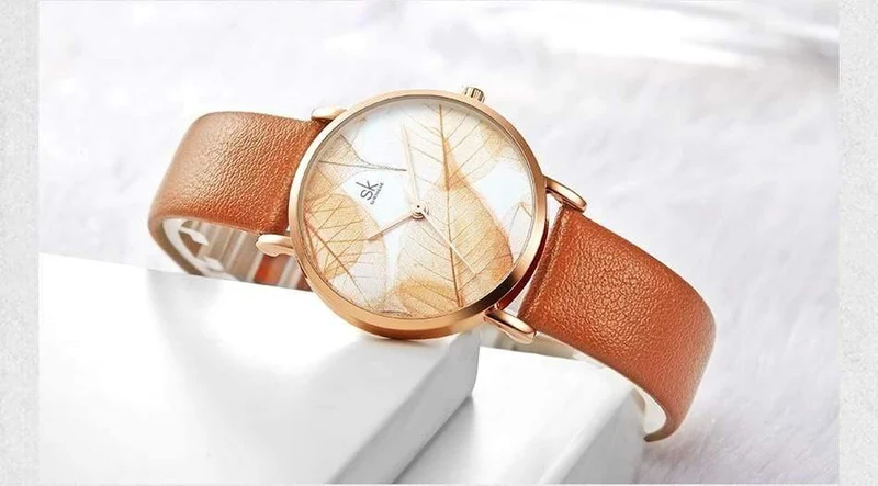 Damenuhr Grünes Zifferblatt Schlankes Lederband Quarz Armbanduhren Einfaches Design Ultradünnes Gehäuse Zegarek Damski