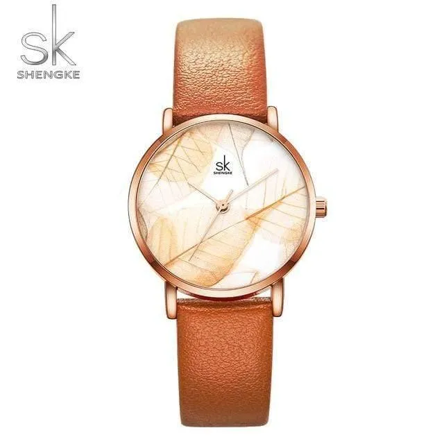 Damenuhr Grünes Zifferblatt Schlankes Lederband Quarz Armbanduhren Einfaches Design Ultradünnes Gehäuse Zegarek Damski