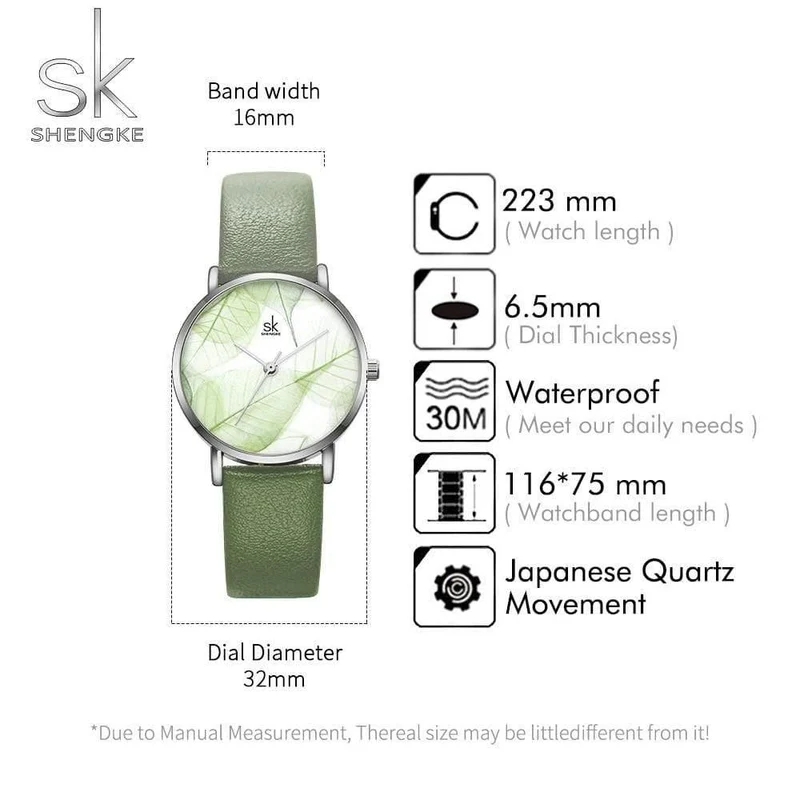 Damenuhr Grünes Zifferblatt Schlankes Lederband Quarz Armbanduhren Einfaches Design Ultradünnes Gehäuse Zegarek Damski