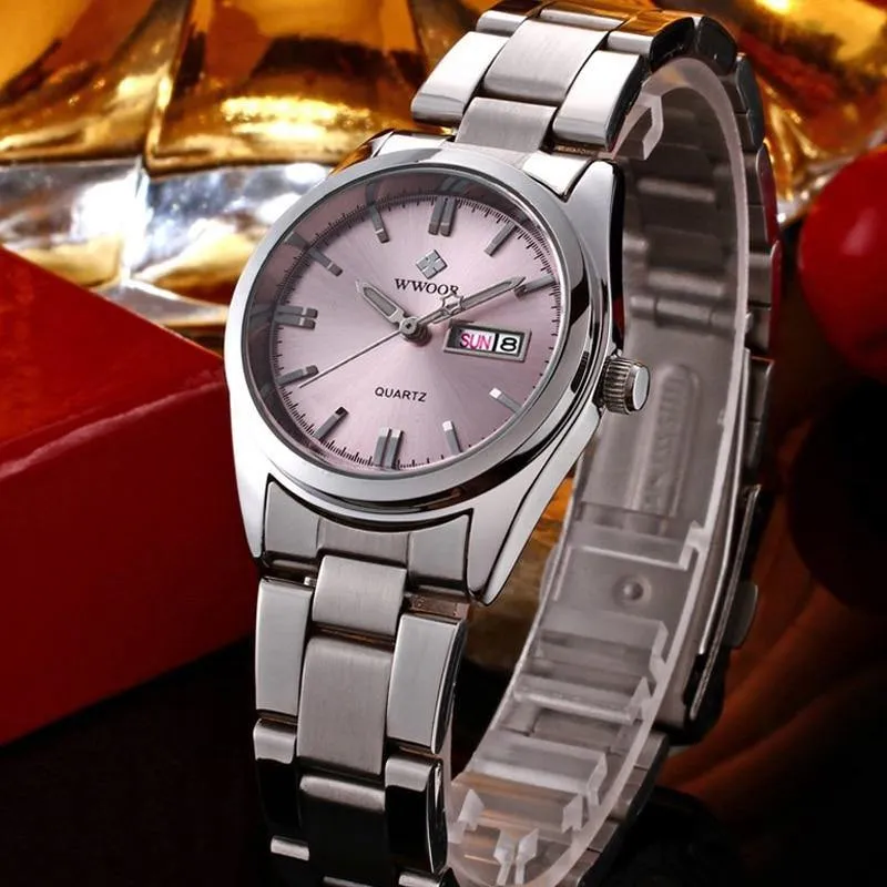 Datum Tag Uhr weibliche Edelstahl Uhr Damen Mode Casual Uhr Quarz Frauen Uhren
