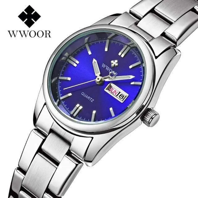 Datum Tag Uhr weibliche Edelstahl Uhr Damen Mode Casual Uhr Quarz Frauen Uhren