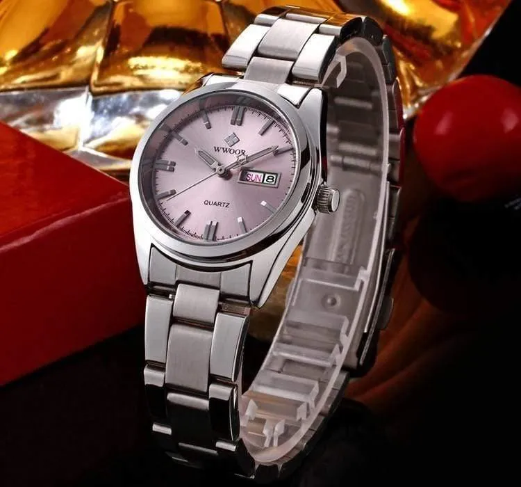Datum Tag Uhr weibliche Edelstahl Uhr Damen Mode Casual Uhr Quarz Frauen Uhren