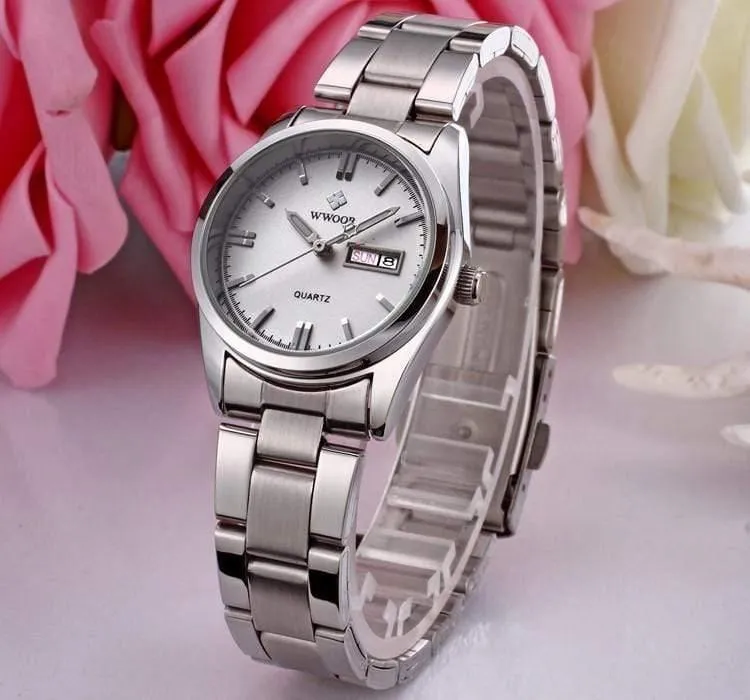 Datum Tag Uhr weibliche Edelstahl Uhr Damen Mode Casual Uhr Quarz Frauen Uhren