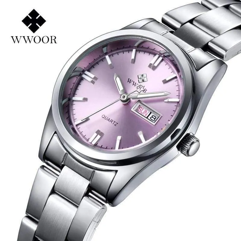 Datum Tag Uhr weibliche Edelstahl Uhr Damen Mode Casual Uhr Quarz Frauen Uhren